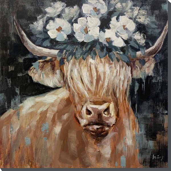 Wool Cow with White Flower Thick Paint Strokes
